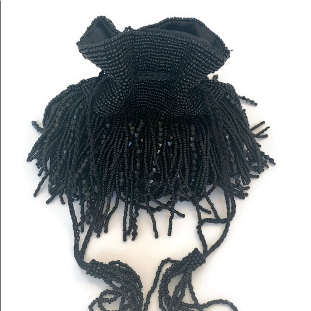 Black Beaded Drawstring Evening Bag - image 5